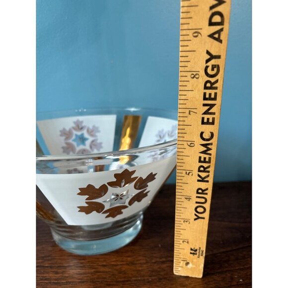 Vintage MCM Glass Bowl Chip & Dip Serving Fruit Frosted White Gold 2 Pc - Picture 9 of 10